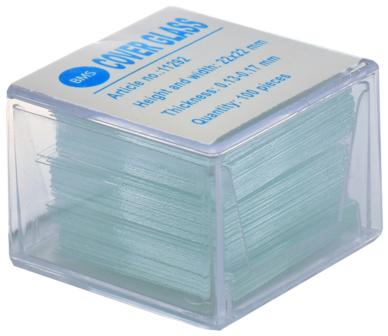 Pure white BMS cover slips 22 x 22 mm, 100 pieces, 0.13 - 0.17 mm