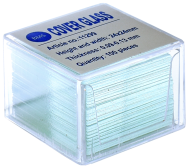 Pure white BMS cover slips 24 x 24 mm, 100 pieces, 0.09 - 0.13 mm