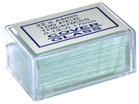 Pure white BMS cover slips 22 x 64 mm, 100 pieces, 0.13 - 0.17 mm