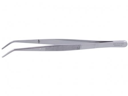 Forceps, curved, fine tip, 145 mm