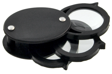 Folding pocket magnifier three lenses, 4x/8x/12x